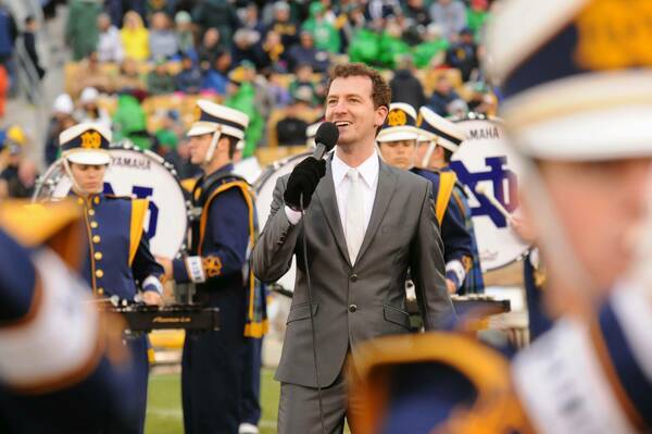 Stephen singing in the middle of the ND band
